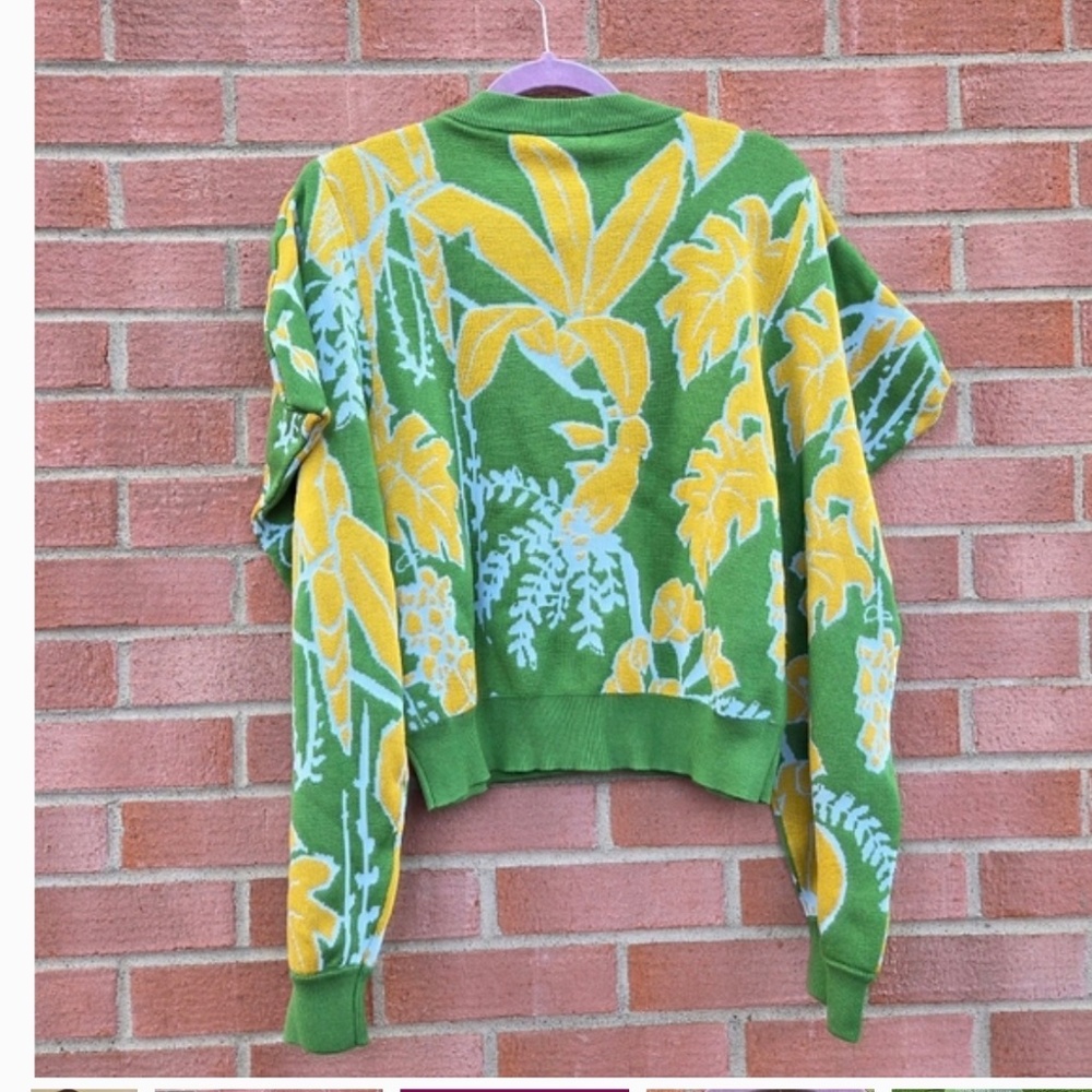 Green Foliage Sketch Knit Cardigan - Picture 7 of 7